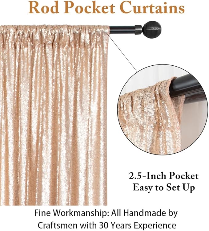 ShinyBeauty Sequence Backdrop Champagne 8FTx10FT Sequin Photo Backdrop Sequin-Backdrop-Curtain Elegant Backdrops 8x10-0827E