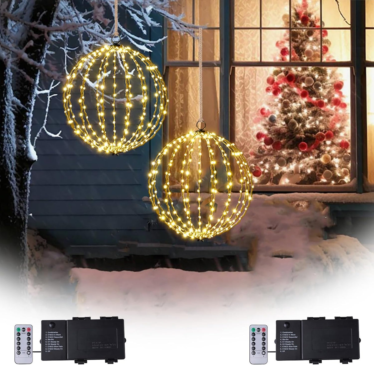 outdoor christmas lights balls, prelit ball battery operated, main product view