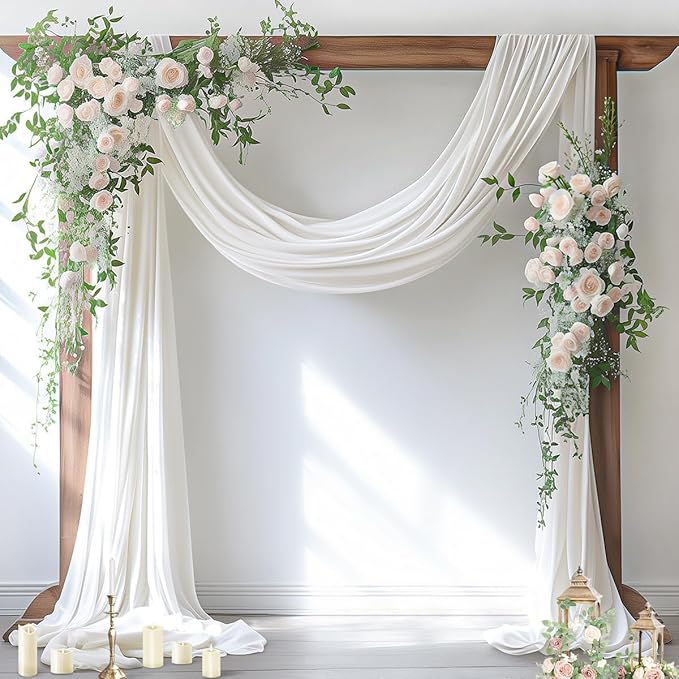 Socomi Ivory White Wedding Arch Draping Fabric 29" x 20Ft 4 Panels Sheer Outdoor Curtain Drapes Extra Long for Bridal Baby Shower Ceremony Birthday Party Decor