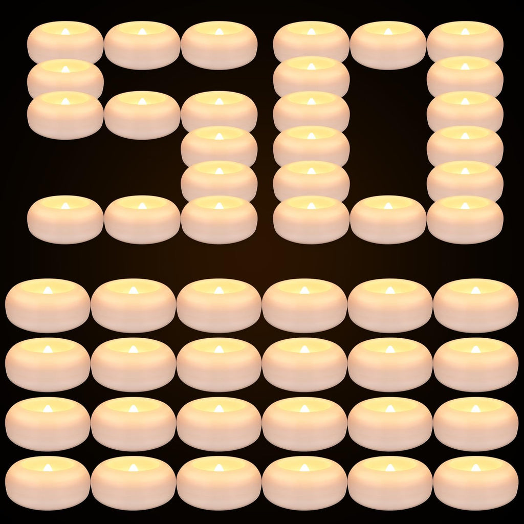 50 Pack 2”Floating Candles Water-Activated Flameless LED Candle, Warm White Battery Operate Waterproof Tealights for Cylinder Vases, Centerpieces at Wedding, Party, Pool,Romantic.