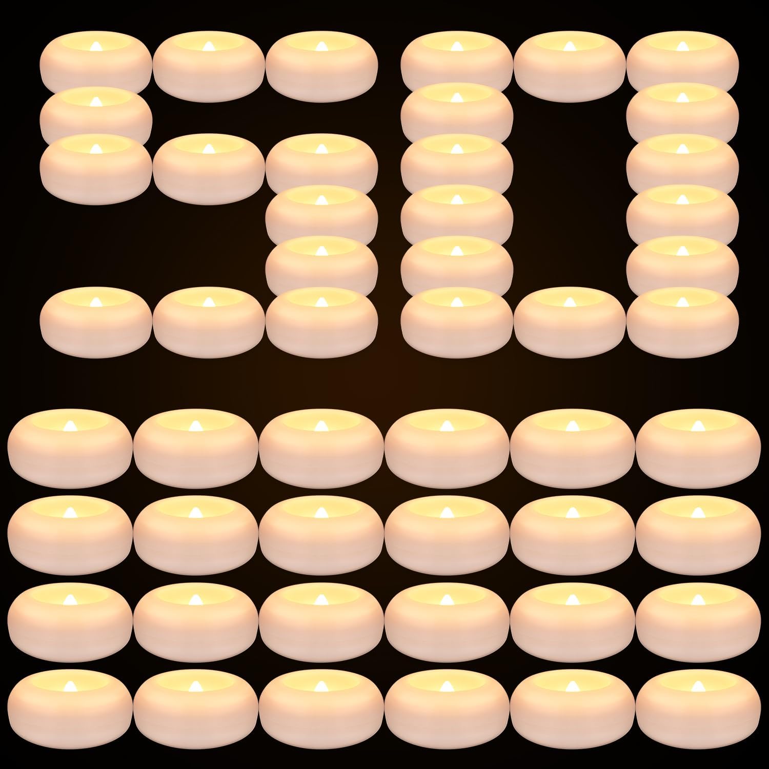 50 Pack 2”Floating Candles Water-Activated Flameless LED Candle, Warm White Battery Operate Waterproof Tealights for Cylinder Vases, Centerpieces at Wedding, Party, Pool,Romantic.