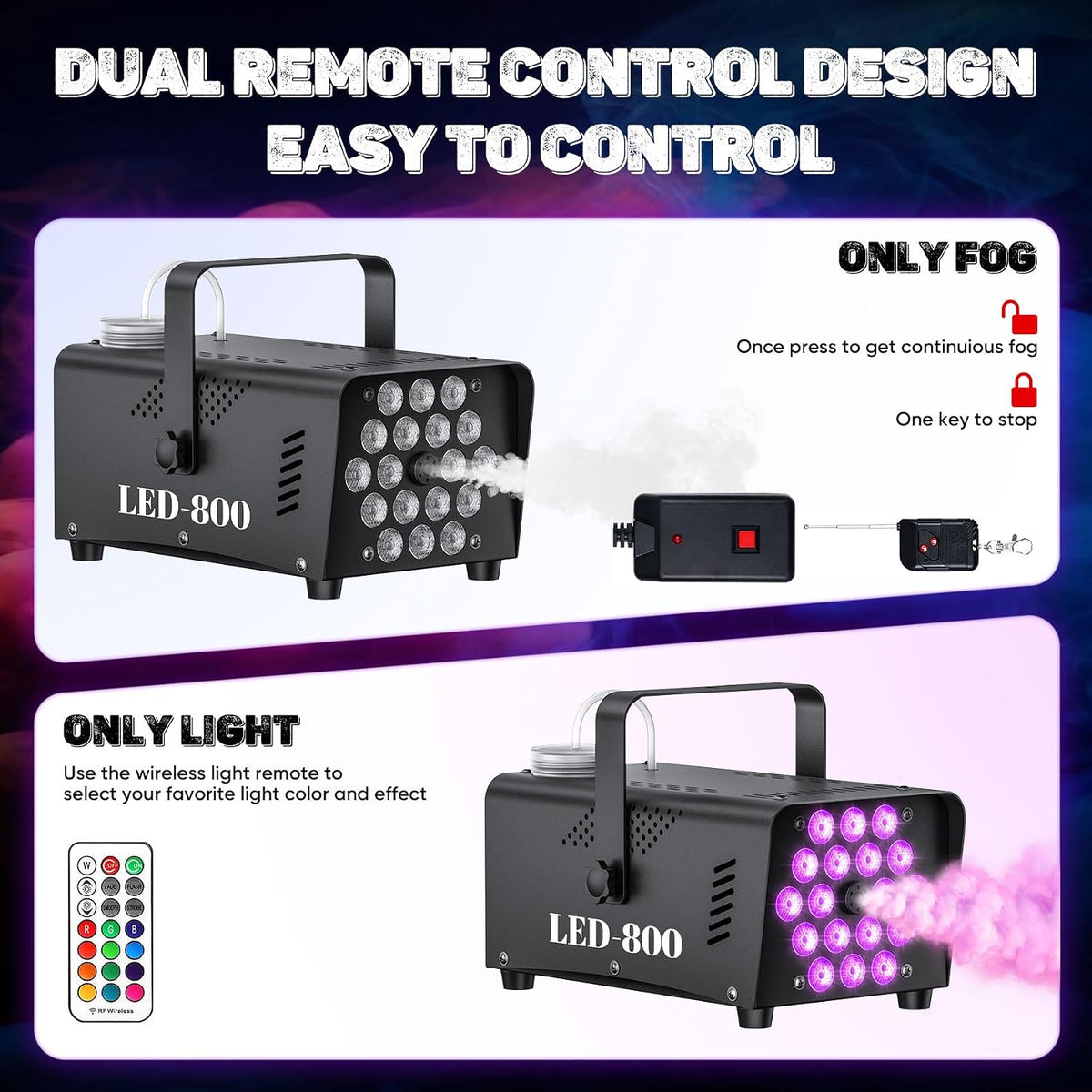 800W Fog Machine with Lights, 3500CFM Smoke Machine for Halloween