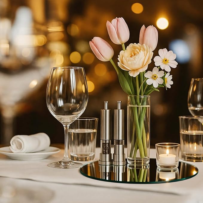 11Pack Round Mirror Centerpieces for Tables, Acrylic Circle Mirror Tiles Non Glass Mirror, for Bedroom Bathroom Living Room Wall Decor Tray Candle Wedding Table Centerpiece Decor, 2mm Thick (8inch)