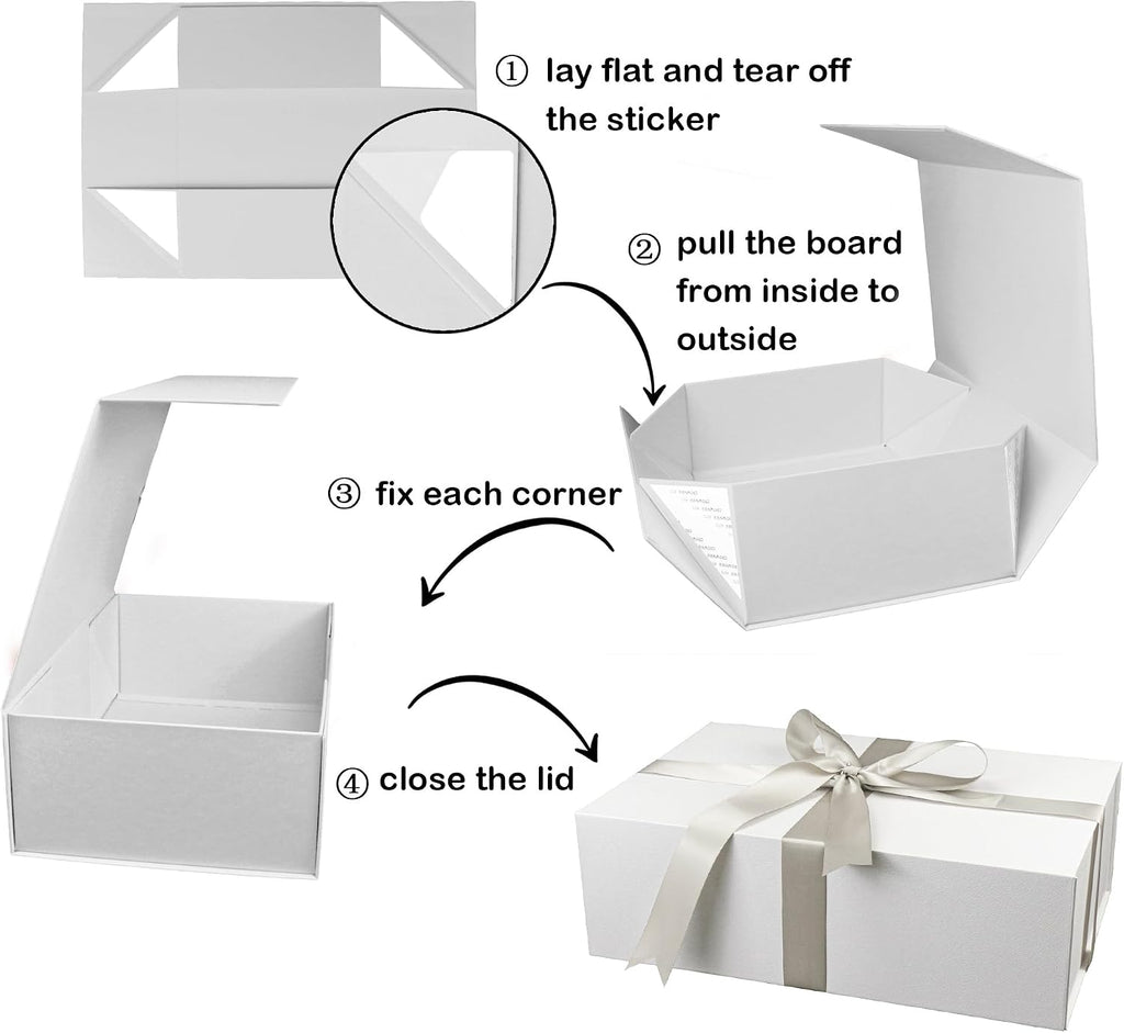 YINUOYOUJIA 3 Pack Large White Gift Boxes with Lid,14"x9"x4.5" Magnetic Gift Box with Ribbon,Cards and Envelopes for Presents,Great for Wedding,Birthdays,Crafting,Gift Packaging.