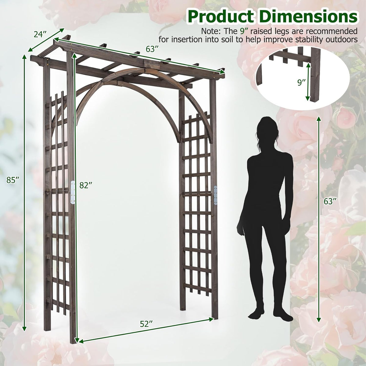 Giantex 85" Wooden Garden Arch Trellis, Wood Flat Top Garden Arbor