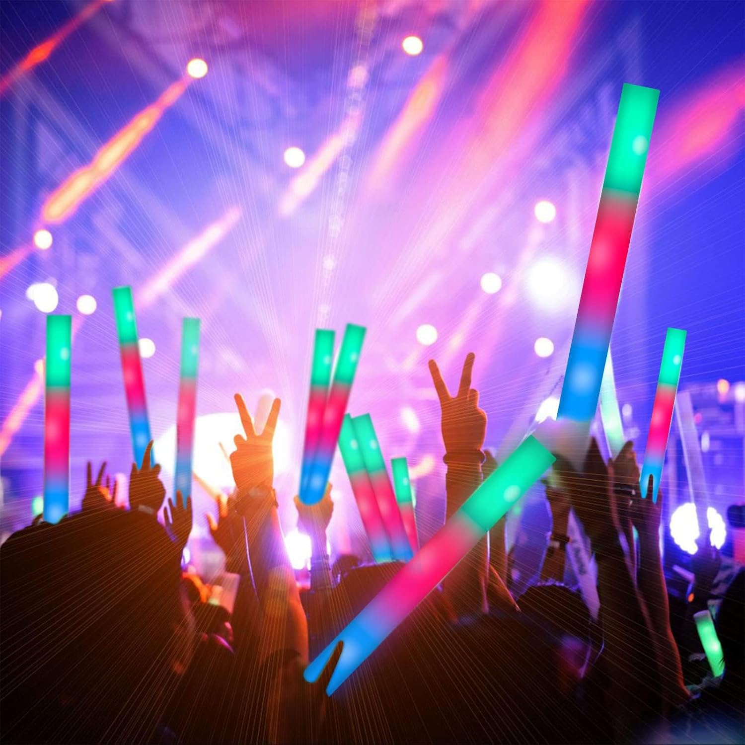 SHQDD 46PCS Foam Glow Sticks, Foam Light Up Sticks with 3 Modes Colorful Flashing, Glow Stick Bulk Party Pack, Glow in Dark Party Supplies, LED Foam Sticks Bulk for Wedding, Raves, Concert, Halloween
