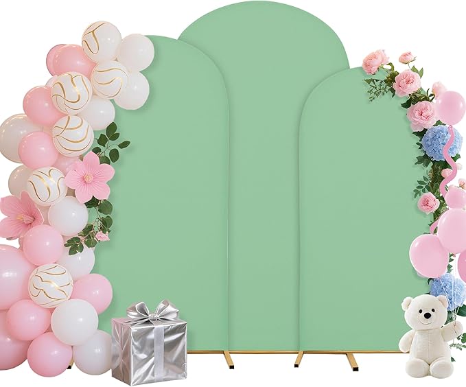 Wedding Arch Covers Arch Backdrop Cover Arch Stand Covers 7.2FT 6.6FT 6FT Set of 3 Arch Cover Spandex Fabric Stretchy Backdrop for Wedding Birthday Party Decoration Baby Shower (Mint Green)