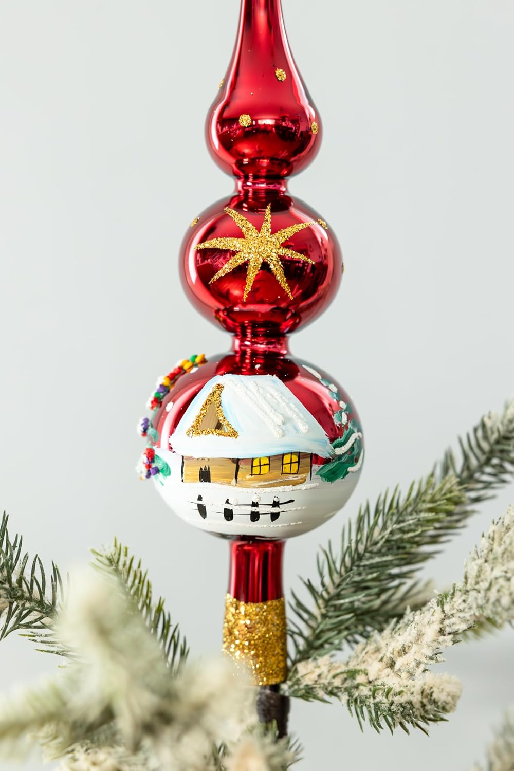 Vintage Glass Tree Topper Mouth Blown Christmas Tree Topper Finial Tree Topper Hand Decorated Made in Poland