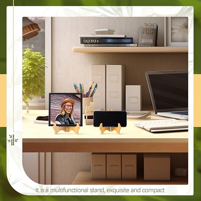Tatuo 4 Packs Wooden Display Stand Decorative Plate Stands for Display Picture Frame Holder Easels(Wood,4 Inch)