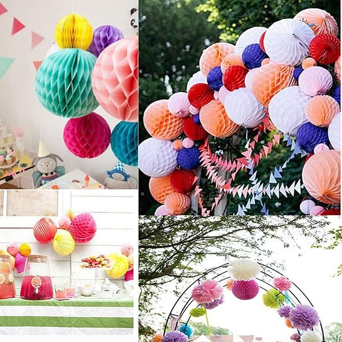 8pcs 10 inch Paper Honeycomb Balls Decorative Tissue Pom Poms Flower Art Hanging Balls for Birthday Wedding Nursery Baby Shower Home Decor (10inch, White)