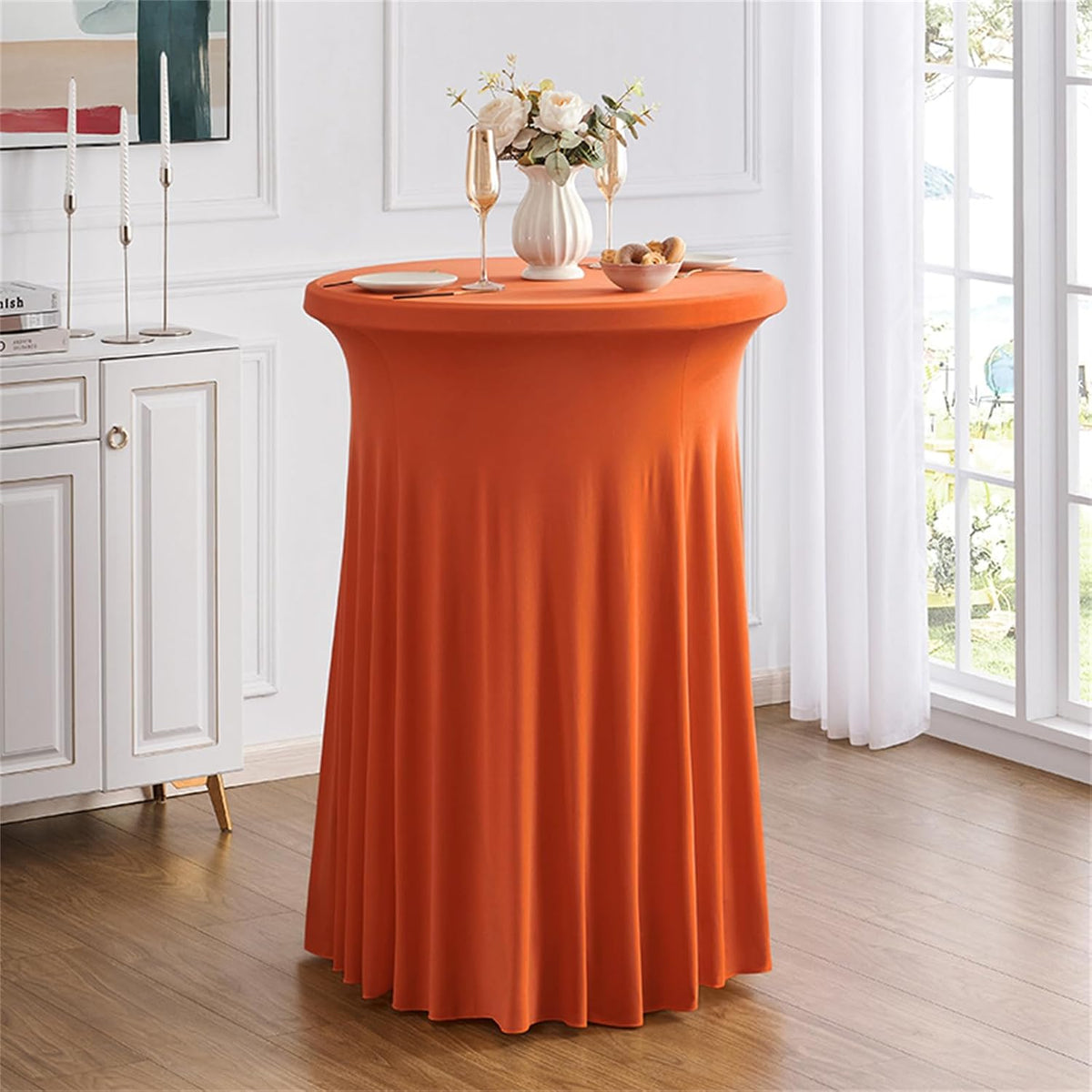 Rakila 2 Pack Round 43 x 32 Inch Spandex Cocktail Tablecloth with Wavy Skirt ...
