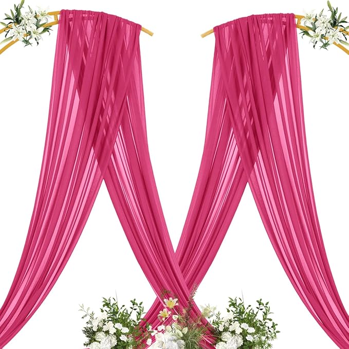 MLMC Hot Pink Wedding Arch Draping Fabric 2 Panels 29" x 20 FT Extra Long Gauze Drapes Sheer Backdrop Curtains 6.6 Yards Outdoor Drapery Panels for Wedding Ceremony Party Ceiling Decoration