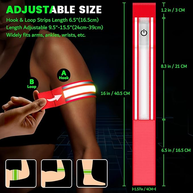 LED Armband for Running(2 Pack),Light Up Arm Bands for Night Walking Running,Rechargeable Lights for Runners,High Visibility Reflective Running Gear Adjustable Light Up Wristbands