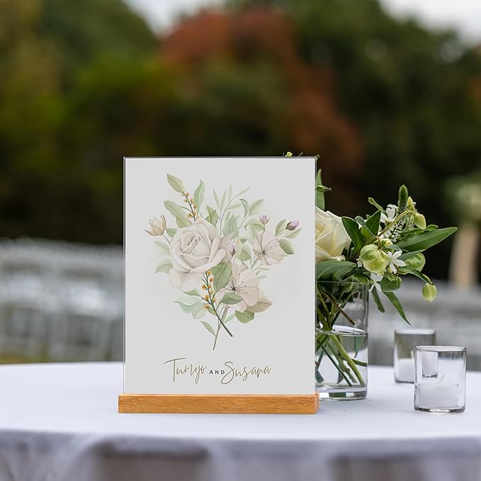 Acrylic Sign Holder with Wood Base 8.5x11 Inch Vertical and Slant Displays (5 Pack 8.5*11")