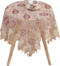 Round Embroidered Lace Tablecloth Vintage Decorative Exquisite Border Table Cover for Party Wedding Home Decorations, Round-60, Red