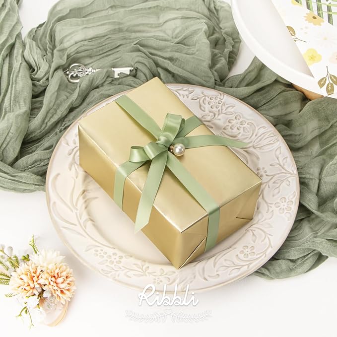Ribbli Sage Green Satin Ribbon Double Faced Satin 1/2 Inch x Continuous 100 Yards-Spring Moss Ribbon for Gift Wrapping Crafts Wedding Decoration Bows Bouquet Floral Arrangement