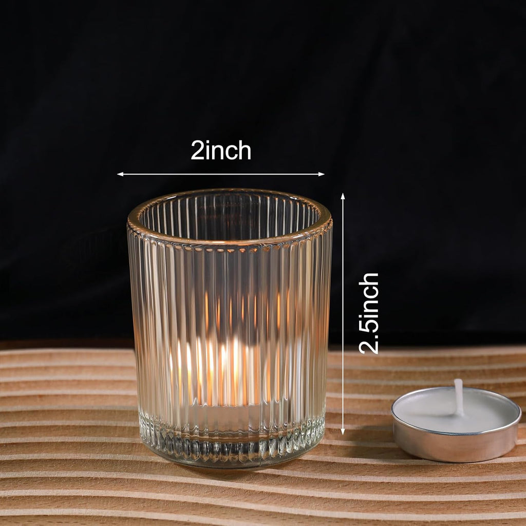 24 Pack Votive Candle Holders, Glass Tea Lights Candle Holder for Wedding | Thickened Glass 2x2.5 Inch Candle Holders, Reusable Durable Elegant Ribbed Vintage Votives For Centerpieces Party Table Decor
