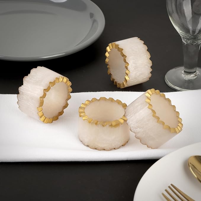 Rustic Epoxy Resin Napkin Rings Set of 6 - Napkin Holders for Parties, Dining, Family Gatherings, Weddings, Holidays, Décor, Gifting Durable Tabletop Decor (Ivory) CLEENTABLE