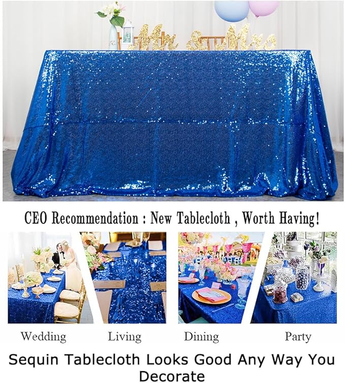 ShinyBeauty Royal Blue Table Cloths for Party 2 Packs, 72X72 Inch Sequin Table Cloth Square Shimmer Tablecloth Overlay Blue Tablecloths Rectangular for Wedding, Birthday Tables
