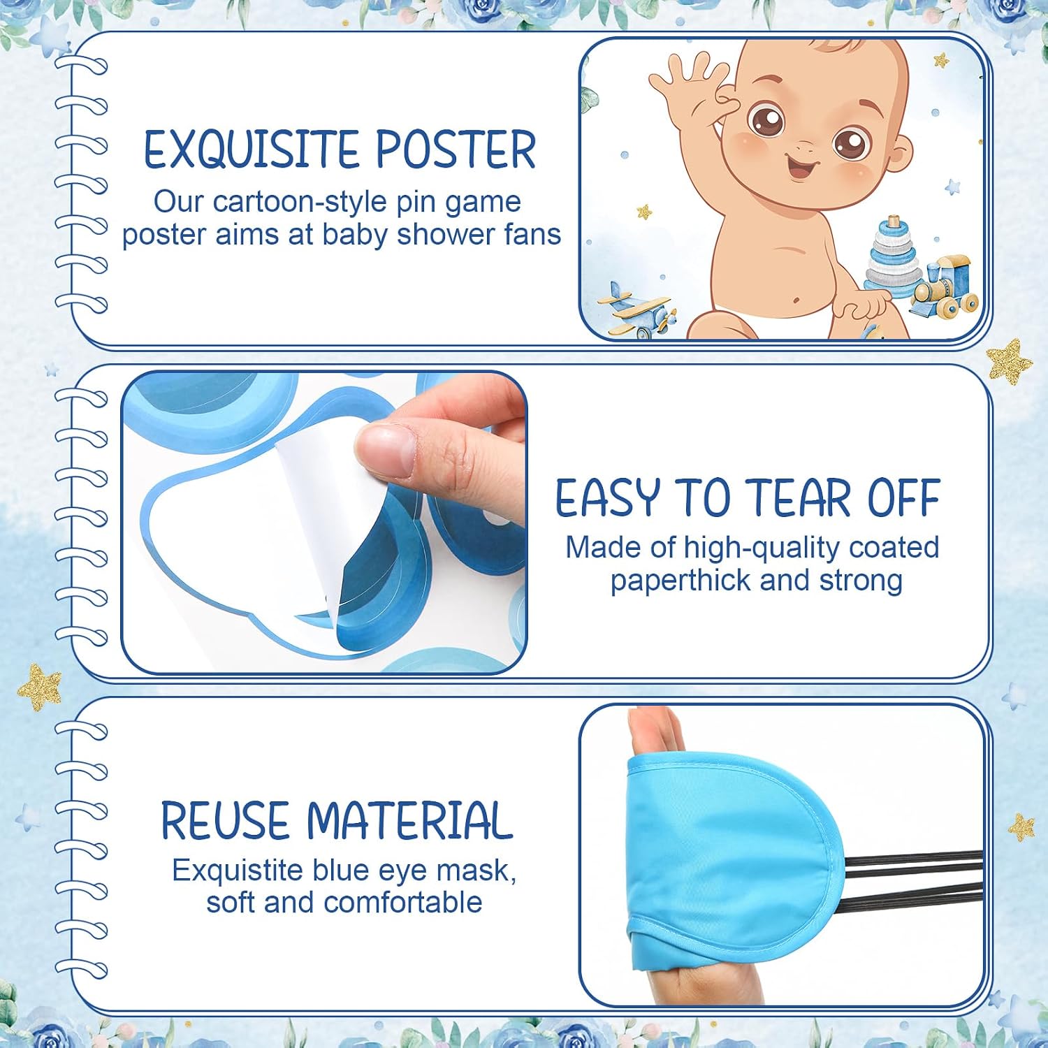Faccito Pin The Pacifier Baby Shower Game Baby Shower Party Decorations Include Large Poster 24 Pacifier Stickers Blindfold Game Set for Birthday Party Decor Supplies(Multicolor,Elephant)