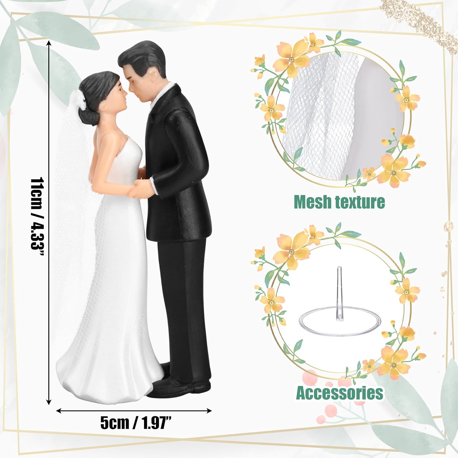 4.3” Traditional Bride and Groom Cake Toppers – Elegant Romantic Wedding Cake Vintage Couple Figurine, Pastel Novios Para Statue for Engagement, Anniversaries, Bridal Showers Parties, Party Decoration