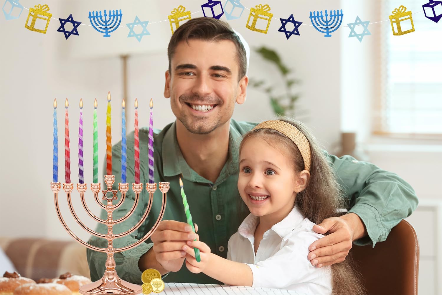 The Dreidel Company Deluxe Twisted Multi Colored Hanukkah Menorah Candles 45 Candles for All 8 Nights of Chanukah, 1-Hour Burn Time