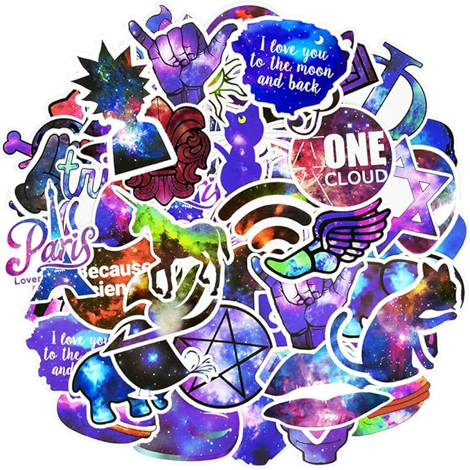 QTL Waterproof Vinyl Stickers for Laptop Skateboard Car Decal (50Pcs Galaxy Style)