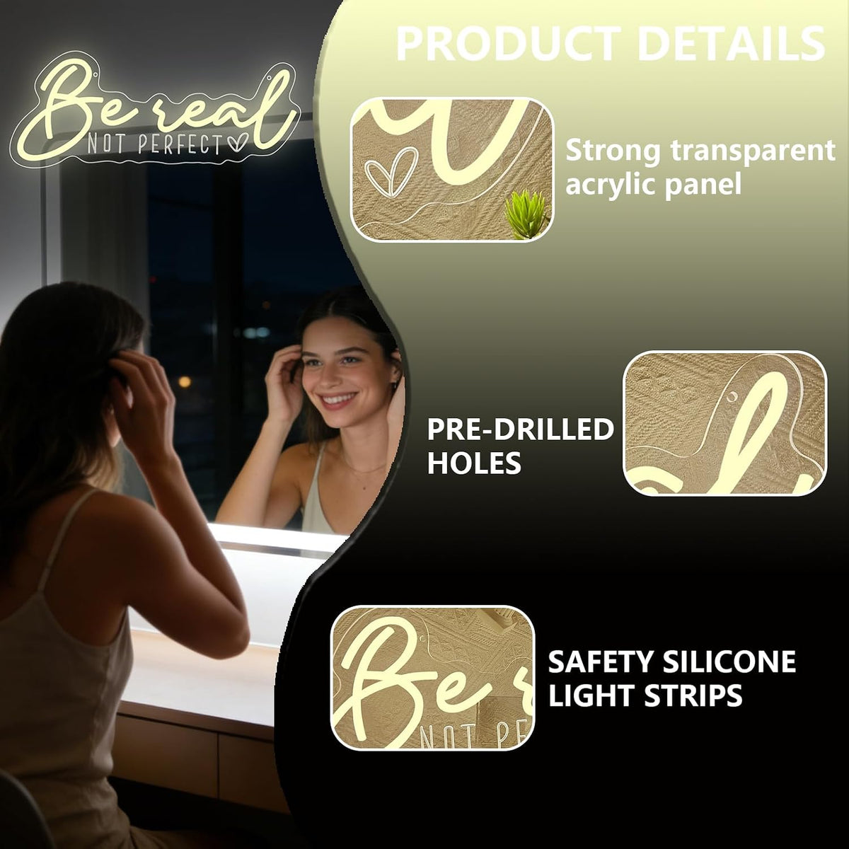 be real not perfect neon sign for wall, package contents