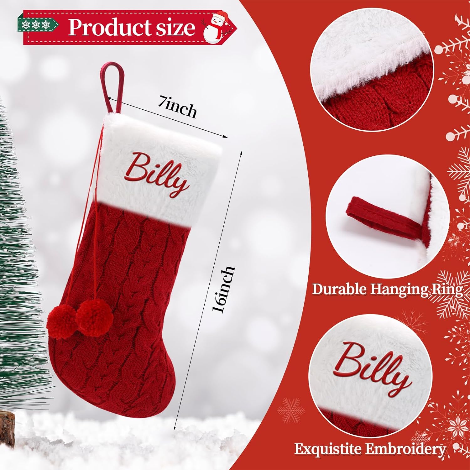 Personalized Christmas Stocking - 16-Inch Christmas Stockings with Names - Festive Needlepoint Xmas Stocking for Holiday Christmas Party Family Decor- Unique (1 pcs)