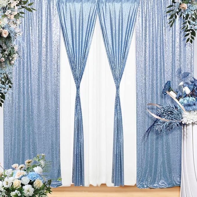Eternal Beauty Sequin Backdrop Curtains, 2x8 Ft-2 Panels Baby Blue Back Drop for Shimmer Photography Party Wedding Birthday Decor