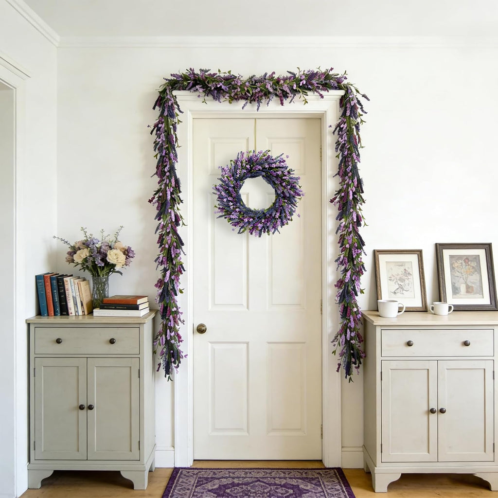 purple lavender flower garland for mantle & fireplace, package contents