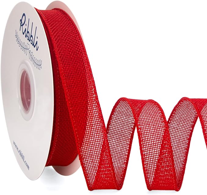 Ribbli Red Burlap Wired Ribbon, 1” Inch x Continuous 20 Yard, Red Wired Ribbon for Wreaths,Big Bows,Tree Decoration,Outdoor Decoration