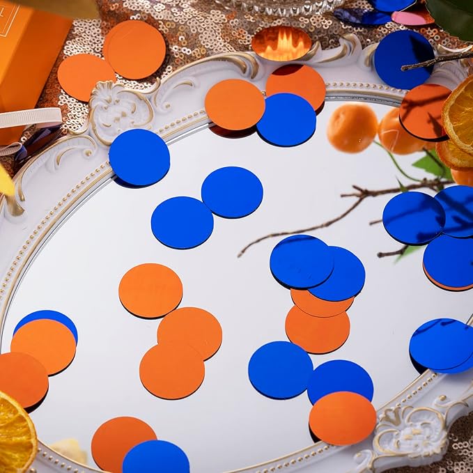 Orange Blue Table Confetti Party Decorations Metallic Circle Dot Confetti, 1.2 Inch, 300pcs