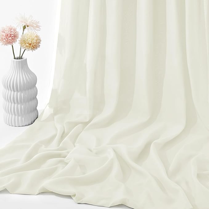 VACVELT Wedding Arch Draping Fabric, Ivory Chiffon, 1 Panel Sheer Drapes, 30 Inch x 20ft Chiffon Backdrop Curtain, Outdoor Sheer Drapery for Ceremony Party Ceiling
