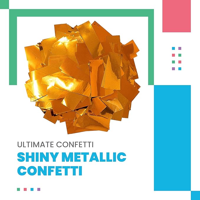 Ultimate Confetti, Rectangular Orange Mylar Shiny Foil Metallic Confetti for Cannon and Launcher use - Gender Reveal Confetti for Wedding, Parties, Mother’s Day and Live Events - 1 lb, 16 oz
