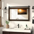 COGOOD Farmhouse Barn Door Mirror - 41 x 26 Rustic Wood Framed Wall Mirror for Bathroom, Living Room, Entryway Wall Decor (Black Brown)