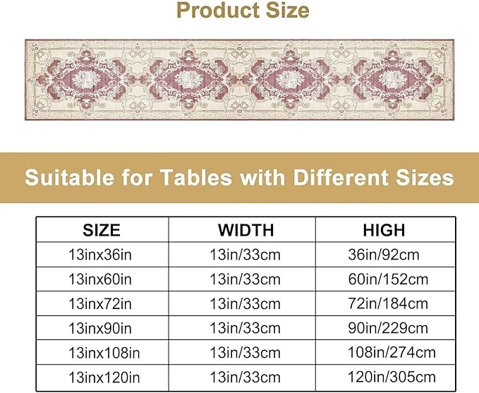Boho Bohemia Table Runner, Vintage Blue Gold Retro Flower Rustic Country Floral Printed Pattern for Home Kitchen Table Decor Dining Coffee Room Garden Party Wedding Decor 13x36in