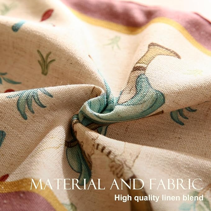 patdrea Designer Idyll Linen Table Runner, Vintage Beige Farmhouse with Ancient Spring Figure and Fruit Trees Pattern Table Mat, Decoration for Kitchen Dining Banquet Christmas ,12"*71"