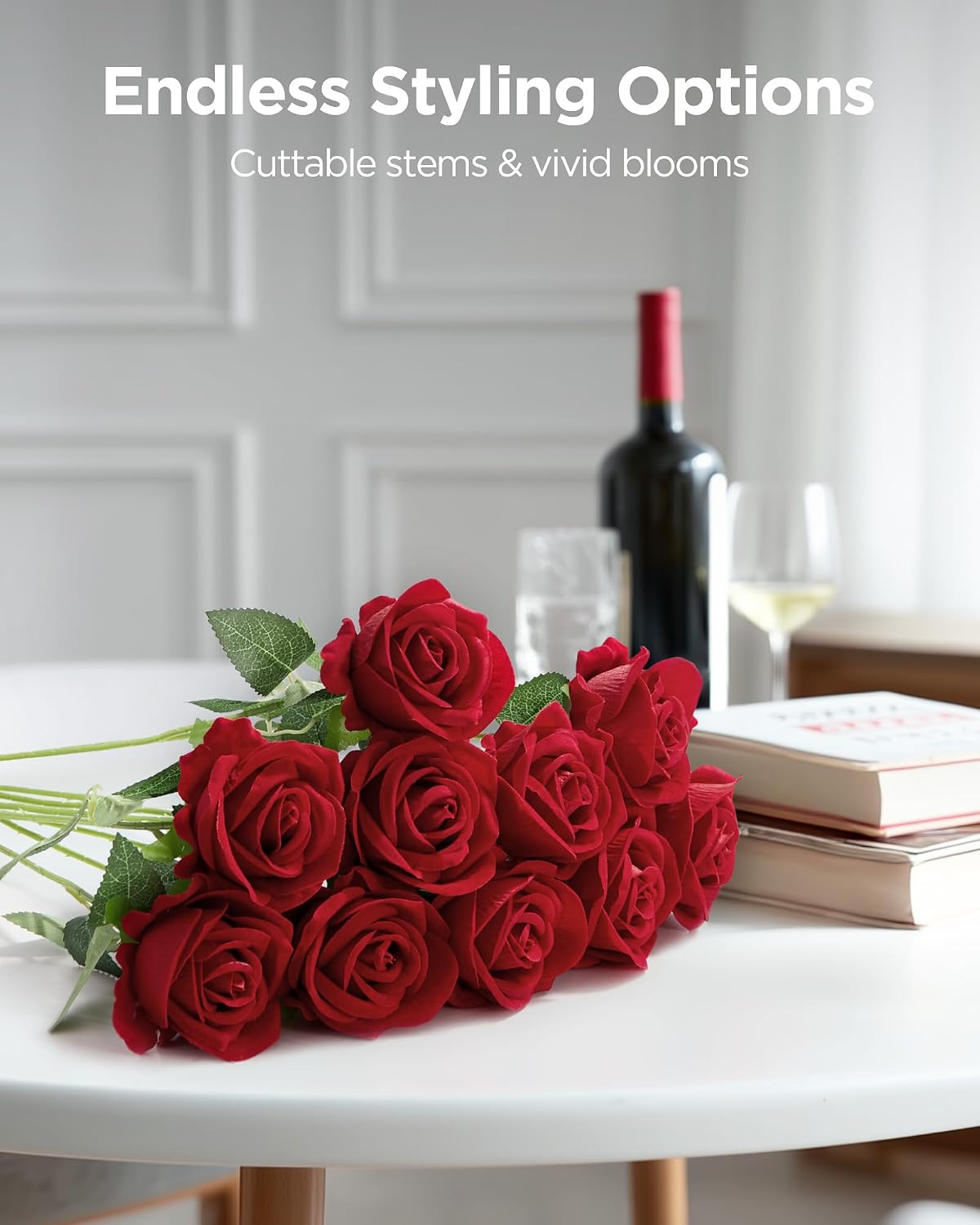 innogear red roses artificial flowers 50 pcs fake, close-up detail