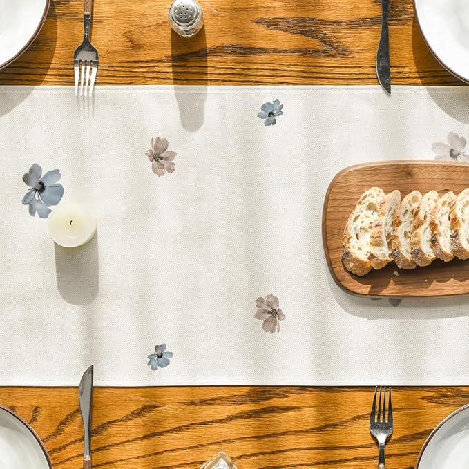 Artoid Mode Brown Poppy Floral Leaves Spring Table Runner, Seasonal Summer Kitchen Dining Table Decoration for Home Party Decor 13x36 Inch
