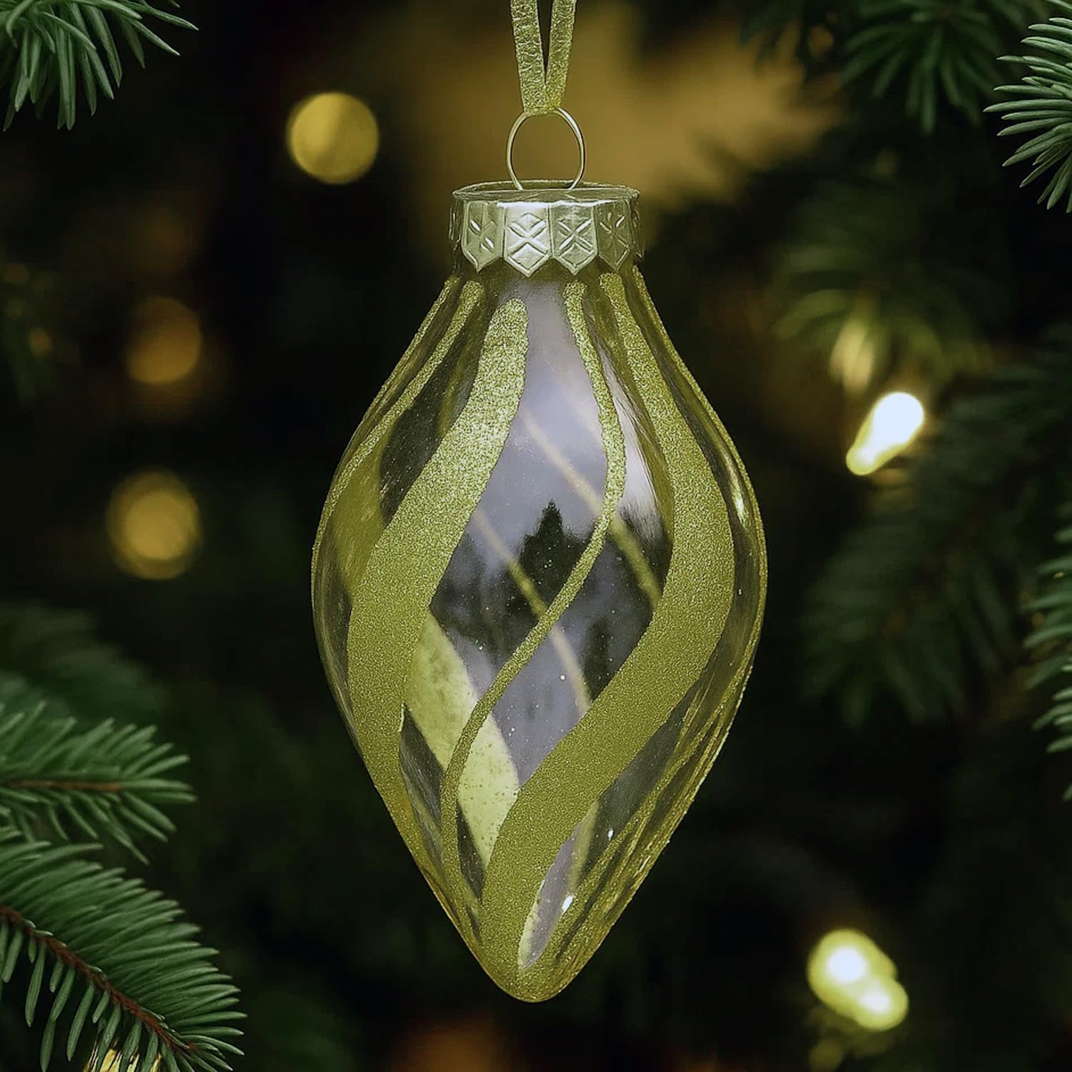 Gold Christmas Ornaments Set for Tree Decorations, Teardrop Finial | Large Gold Teardrop Pendant Tree Ornaments, Shatterproof Xmas Drop Decorations, Assorted Styles, 4in, 12-Piece Set