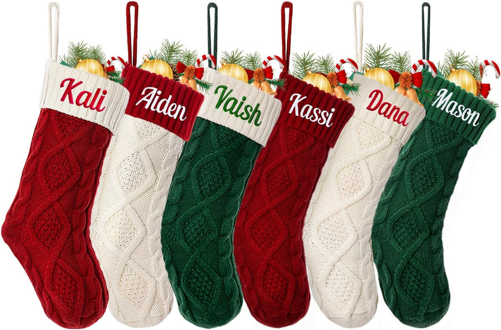 Personalized Christmas Stocking，Custom Name Family Christmas Stocking, 18” Large Knitted Xmas Stocking for Kids,Holiday and Family Stocking for Fireplace Christmas Holiday Party Decoration (1 pcs)
