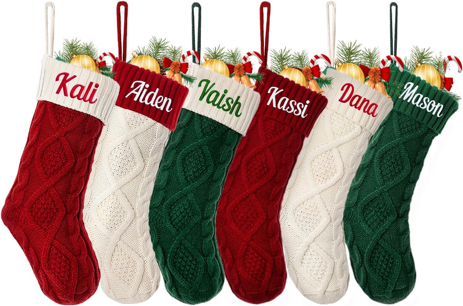 Personalized Christmas Stocking，Custom Name Family Christmas Stocking, 18” Large Knitted Xmas Stocking for Kids,Holiday and Family Stocking for Fireplace Christmas Holiday Party Decoration (1 pcs)