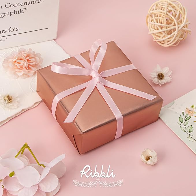 Ribbli Light Pink Satin Ribbon Double Faced Satin 1/4 Inch x Continuous 100 Yards-Baby Pink Ribbon for Gift Wrapping Crafts Wedding Decoration Bows Bouquet Floral Arrangement