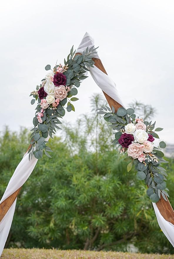 Ponatia Wedding Arch Flowers (Pack of 2), Artificial Burgundy & Nude & Ivory Wedding Flowers for Welcome Signs and Ceremony Reception