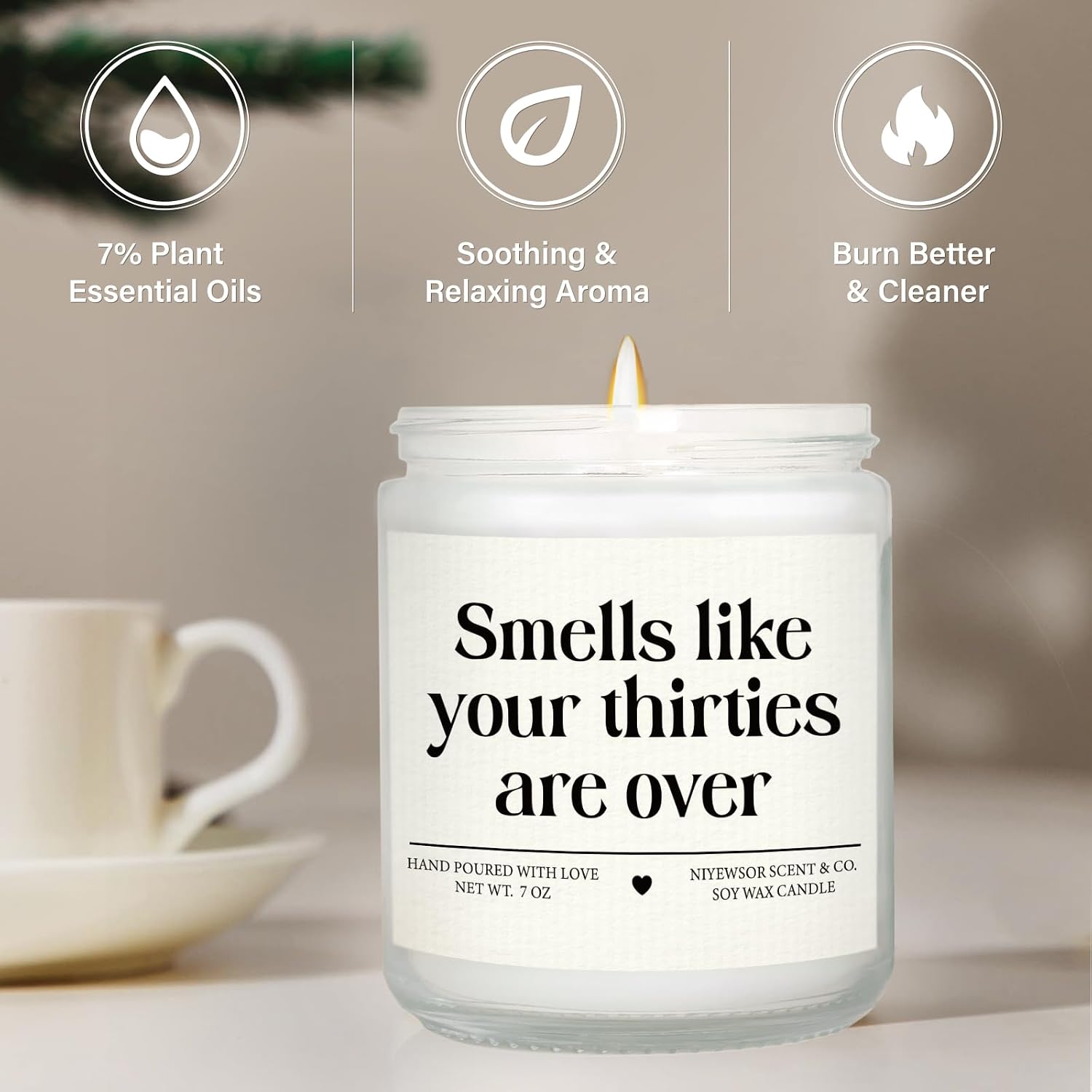 Niyewsor 40th Birthday Gifts Women Men, Forty Birthday Candle, 1986 40th Birthday Decorations for Women Men, 40 Year Old Bday Gifts for Friend, Sister, Wife, Husband, Handmade, 7oz