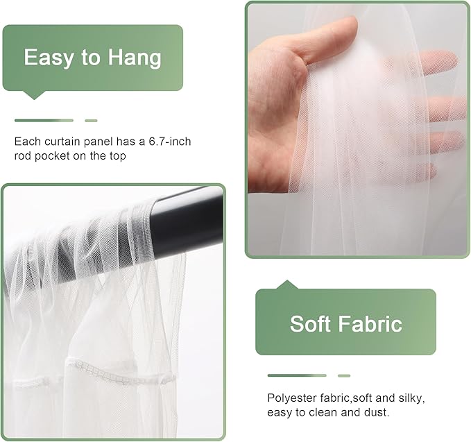 Tulle Backdrop Curtain with Lights String 30 X 8FT Ivory Sheer Tulle Backdrop Curtains for Wedding Birthday Party Reception Photo Booth Background Decorations (6 Panels 5x8FT)