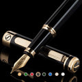 Scriveiner Black Lacquer Fountain Pen - Stunning Luxury Pen, Real Gold Finish, Schmidt Gilded Nib (Extra Fine), Best Pen Gift Set for Men & Women, Professional, Executive, Office, Nice Pens