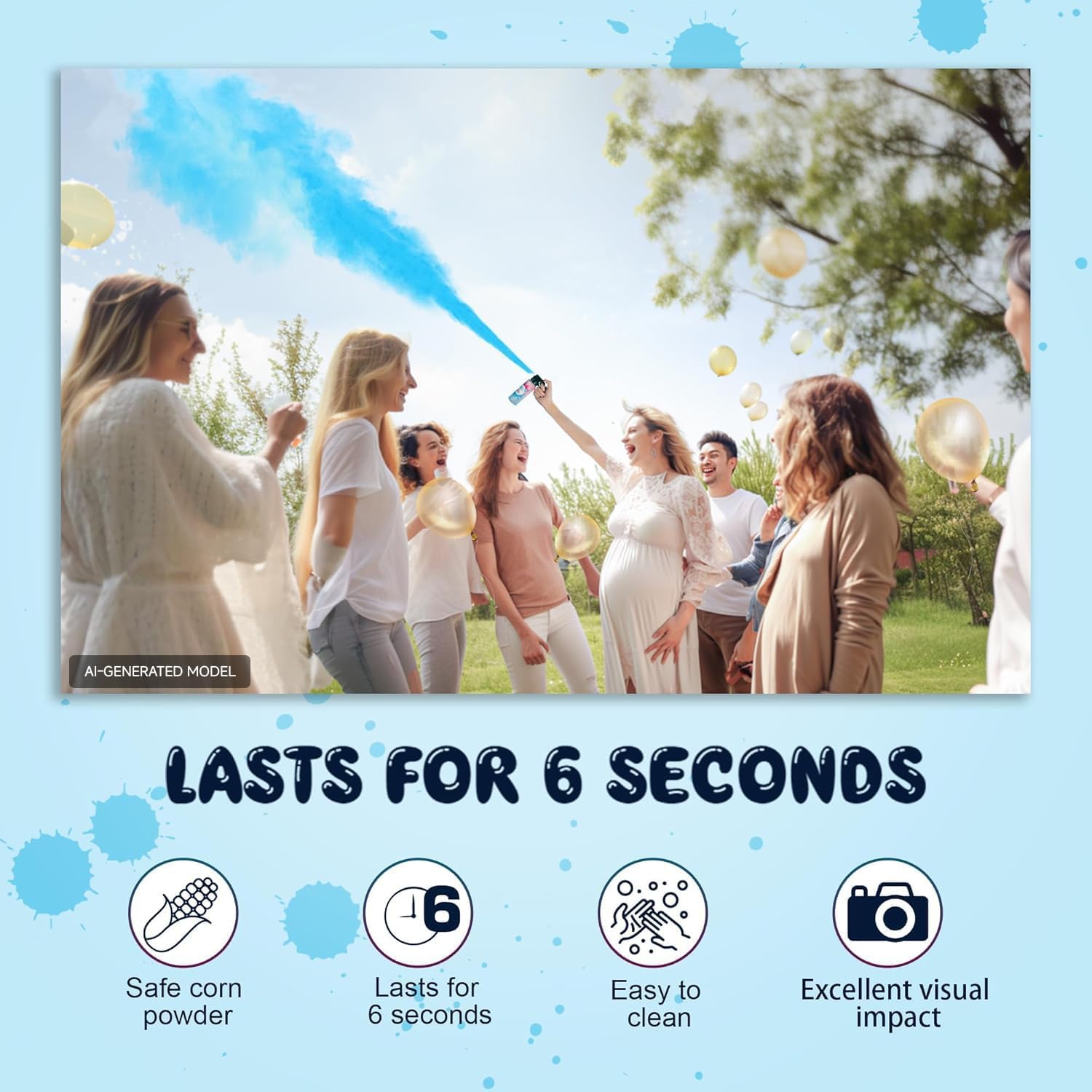 POPUPARTY 2 Pack Blue Gender Reveal Fire Extinguishers with 4 Pack Blue Confetti Cannons for Baby Boy Gender Reveal Party