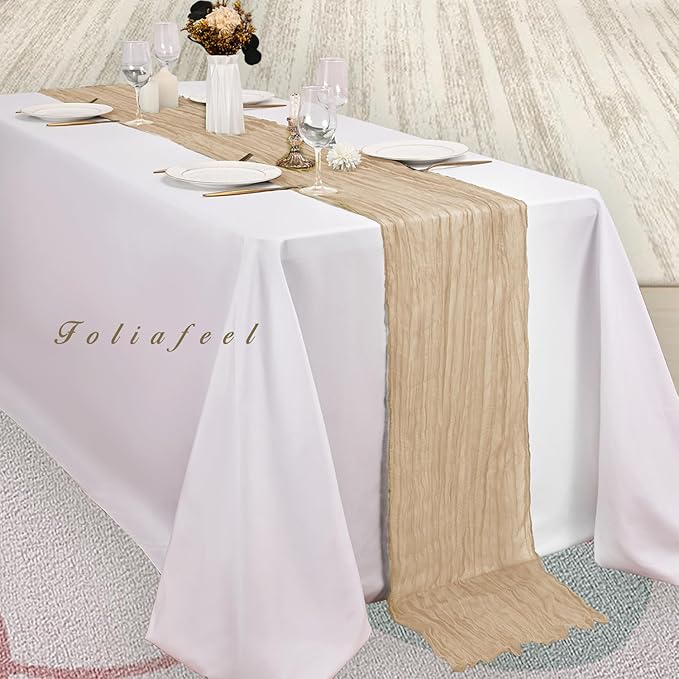 Sand 20 Pack 10FT Cheesecloth Table Runner 20 x 120 Inch Long Rustic Gauze Cheese Cloth Table Runner for Wedding Bridal Baby Shower Table Decorations Boho Fabric Sheer Birthday Party Table Decor